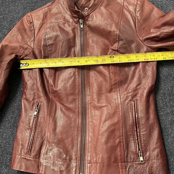 BB Dakota Jacket Womens Medium Red Leather Moto Motorcycle Full Zip Pockets - Picture 8 of 10